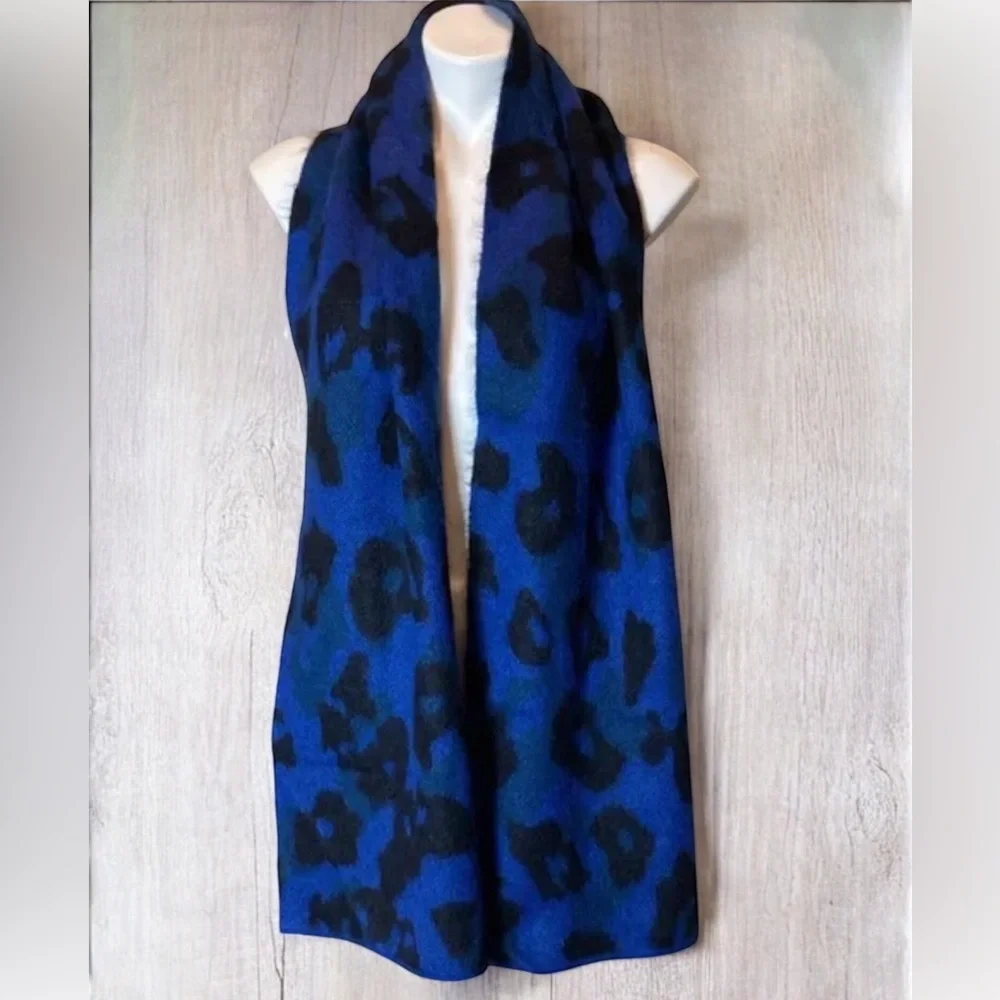 NWT Rag & Bone Mohair Alpaca Silk Blend Scarf Blue Leopard Print